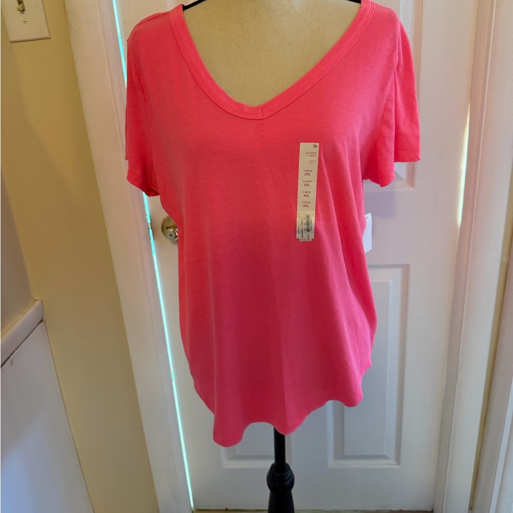 SO Bright Pink V-Neck Short Sleeve Tee